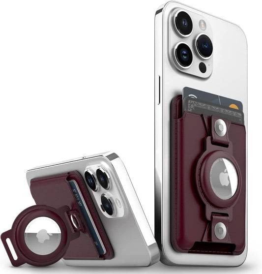 VENA Magsafe Wallet for Iphone with Airtag Holder, Card Holder, RFID Protection, 3-In-1 Detachable Magnetic Leather Case with Kickstand for Iphone 14/13/12 Series - Burgundy Red  Vena   