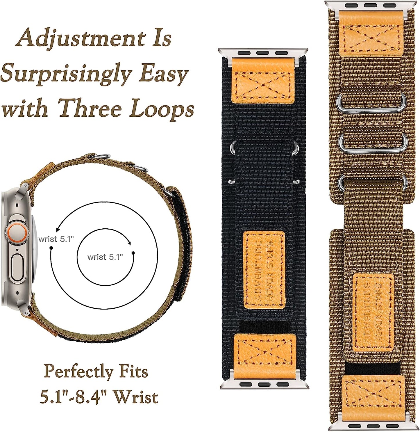 Wide Nylon Band Compatible with Apple Watch Band 49Mm 45Mm 44Mm 42Mm, Breathable Outdoor Sport Bracelet with 3 Loops, Men Military Rugged Strap for Iwatch Bands Series 8/7/6/5/4/3/2/1/SE Ultra  Melyis   