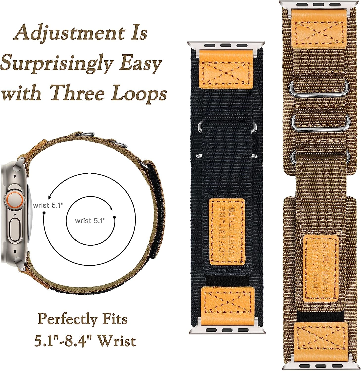 Wide Nylon Band Compatible with Apple Watch Band 49Mm 45Mm 44Mm 42Mm, Breathable Outdoor Sport Bracelet with 3 Loops, Men Military Rugged Strap for Iwatch Bands Series 8/7/6/5/4/3/2/1/SE Ultra  Melyis   