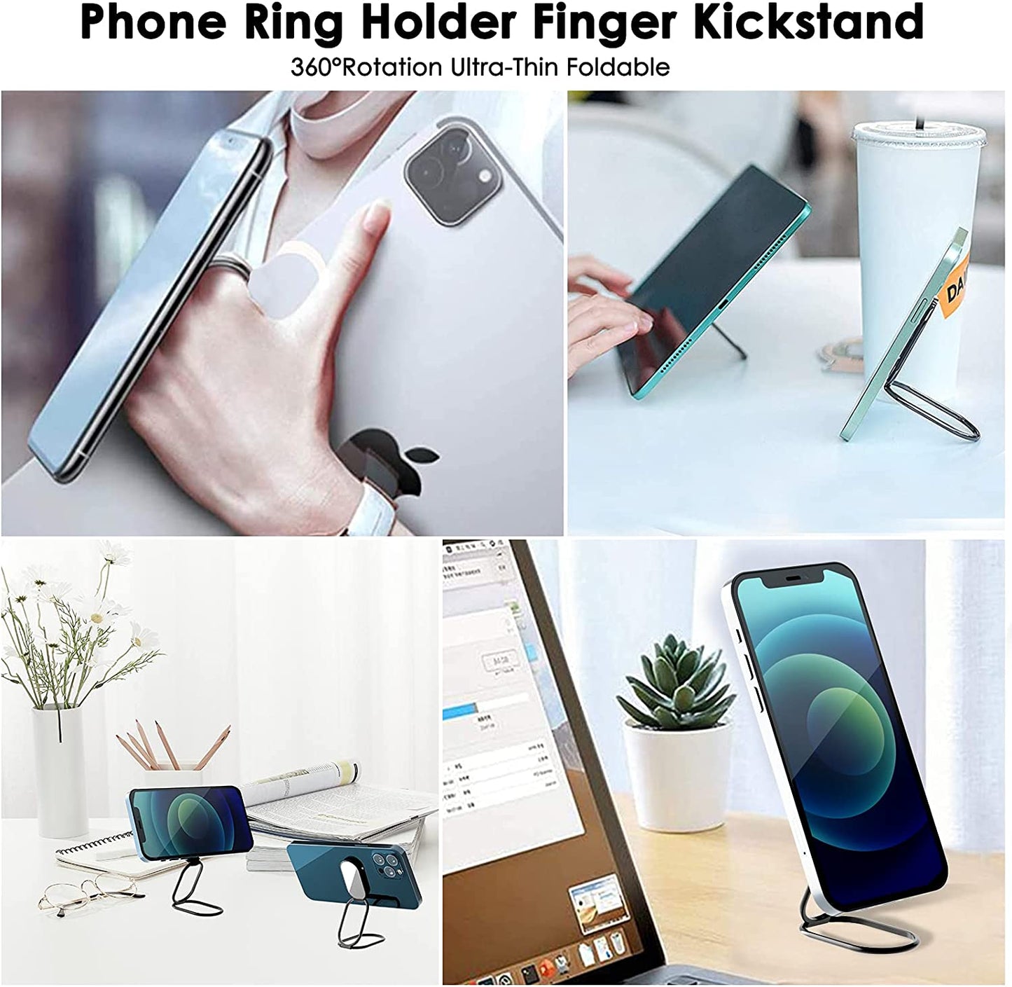 Phone Ring Holder Finger Kickstand, 360° Rotation Cell Phone Ring Holder Stand Metal Phone Back Grip for Magnetic Car Mount Foldable Cell Phone Stand Compatible with Most Smartphones  imeilee   