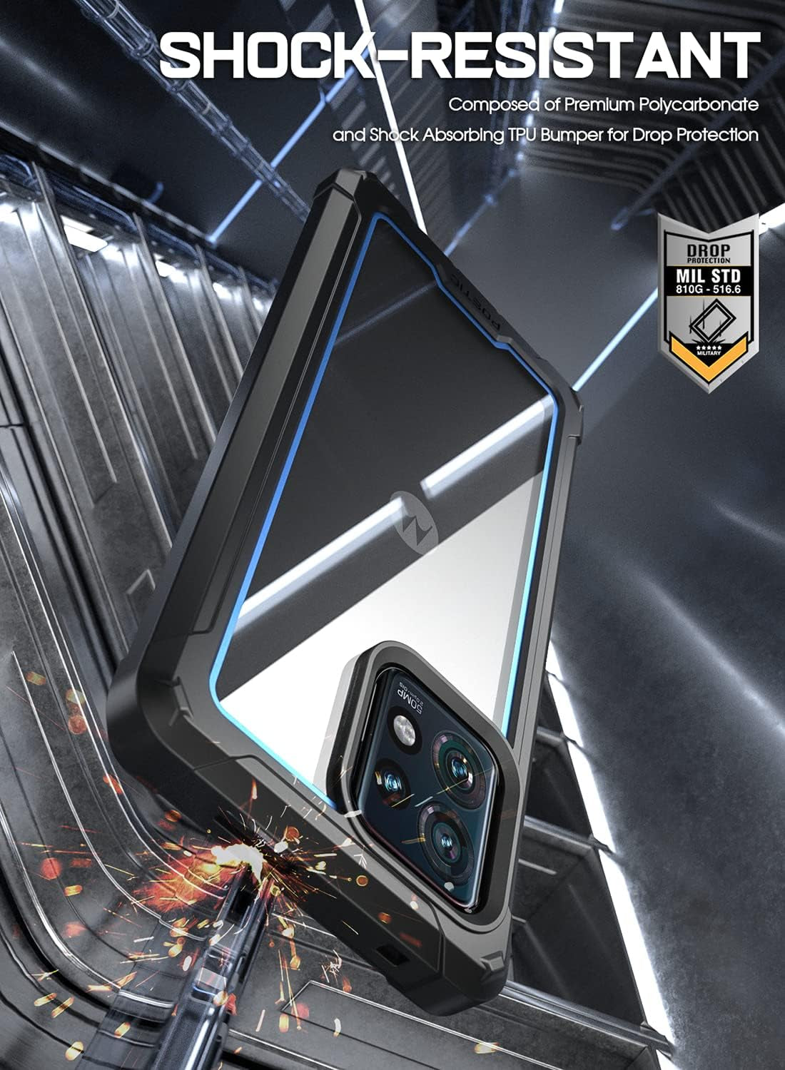 Poetic Guardian Case Designed for Motorola Moto Edge plus 5G 2023 [Not for 2022 Version], [20FT Mil-Grade Drop Tested], Full Body Hybrid Shockproof Bumper Cover with Built-In Screen Protector, Blue  Poetic   