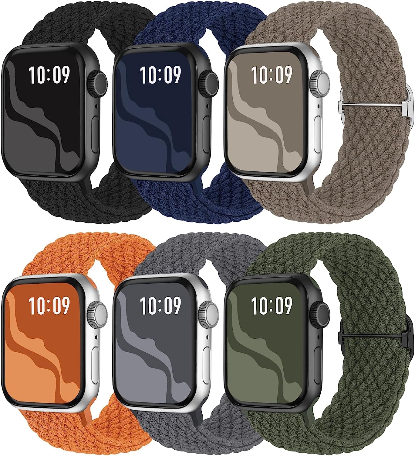 6 Pack Braided Solo Loop Compatible with Apple Watch Band 38Mm 40Mm 41Mm 42Mm 44Mm 45Mm 49Mm for Women Men, Stretchy Nylon Elastic Straps Wristbands for Iwatch Series Ultra SE 8 7 6 5 4 3 2 1  Suitisbest Stone/AbyssBlue/Orange/Black/Green 42/44/45/49mm 