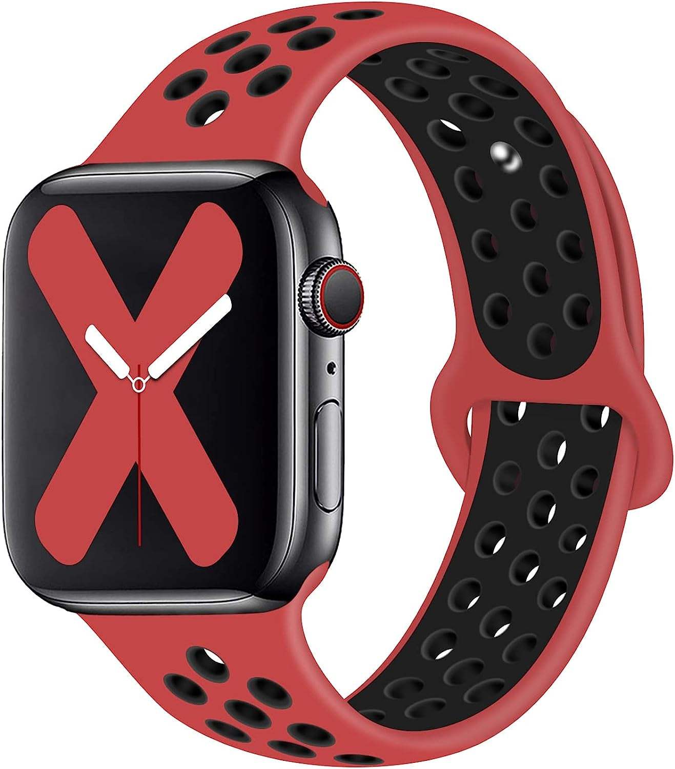 Saucyi Compatible with Apple Watch Band 41Mm 40Mm 38Mm 49Mm 45Mm 44Mm 42Mm,Soft Silicone Sport Band Replacement Strap with Classic Clasp for Iwatch Series 8 7 6 5 4 3 2 1 SE  Saucyi Z-Red/Black 38mm/40mm/41mm S/M 