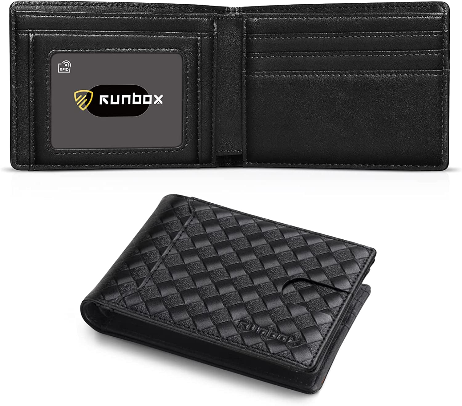 RUNBOX Bifold Slim Wallet for Men - Rfid Blocking Leather Front Pocket Men'S Wallet with Gift Box  RUNBOX carbon black& x plaid  