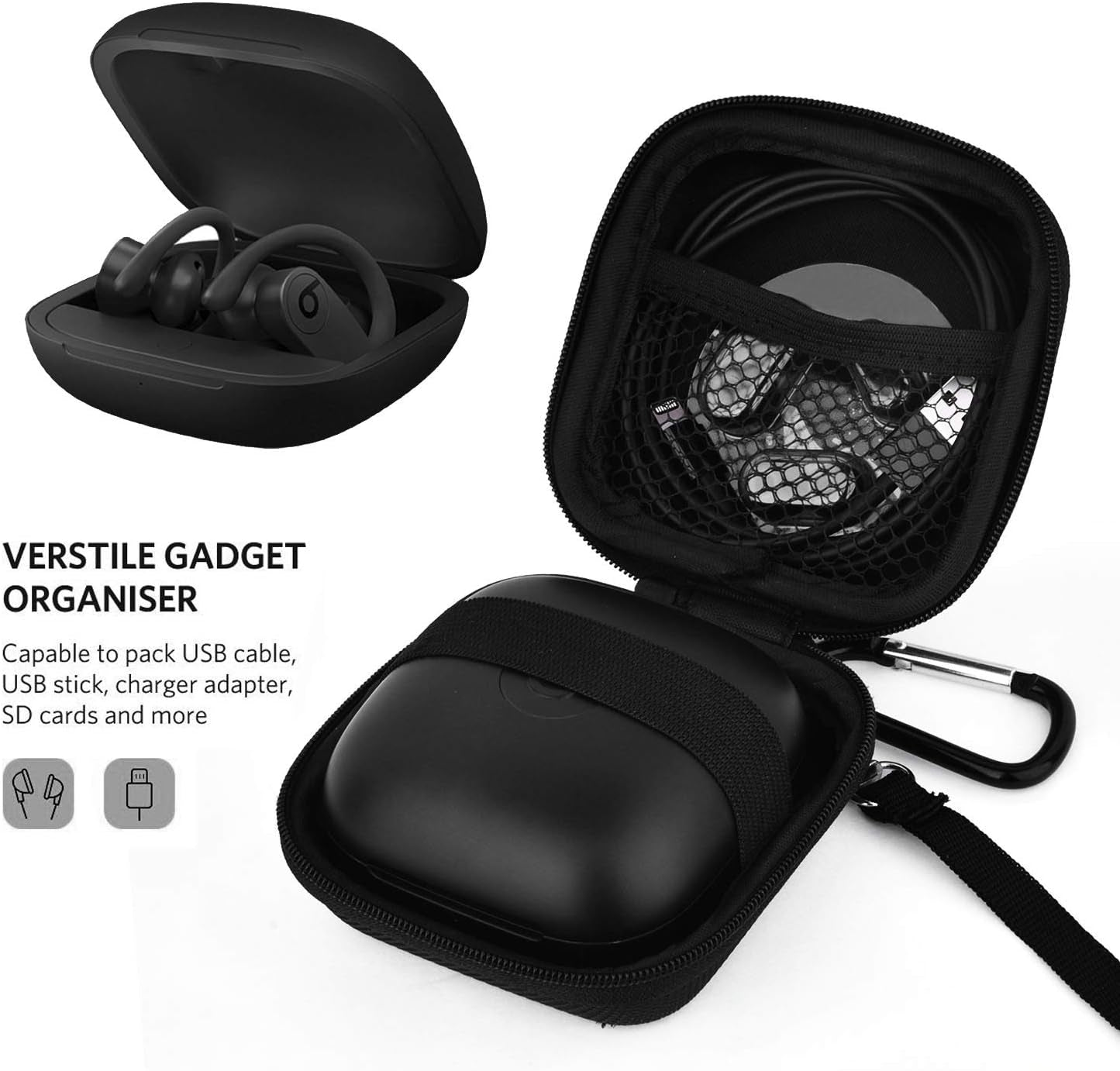 CAGOS Compatible with Powerbeats Pro Protective Case Canvas Nylon Accessories Hard Carrying Cover Case with 4 Pack Replacement Earbuds for Dre Powerbeats Pro- Black  CAGOS   