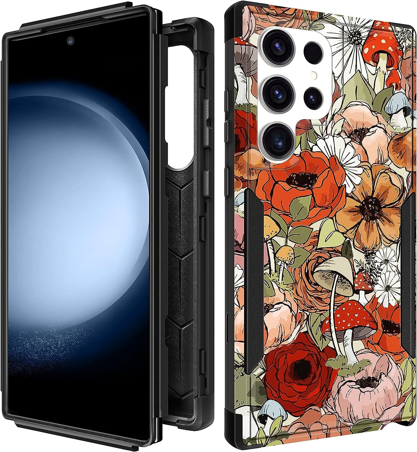 Plakill for Samsung Galaxy S22 Ultra Case Heavy Duty Protective Designer Strawberry Drop Tested Cute Cases for Men Women Girls Shockproof Protection Rugged Bumper Phone Cover for S22 Ultra 6.8"  Plakill Mushroom Flower  