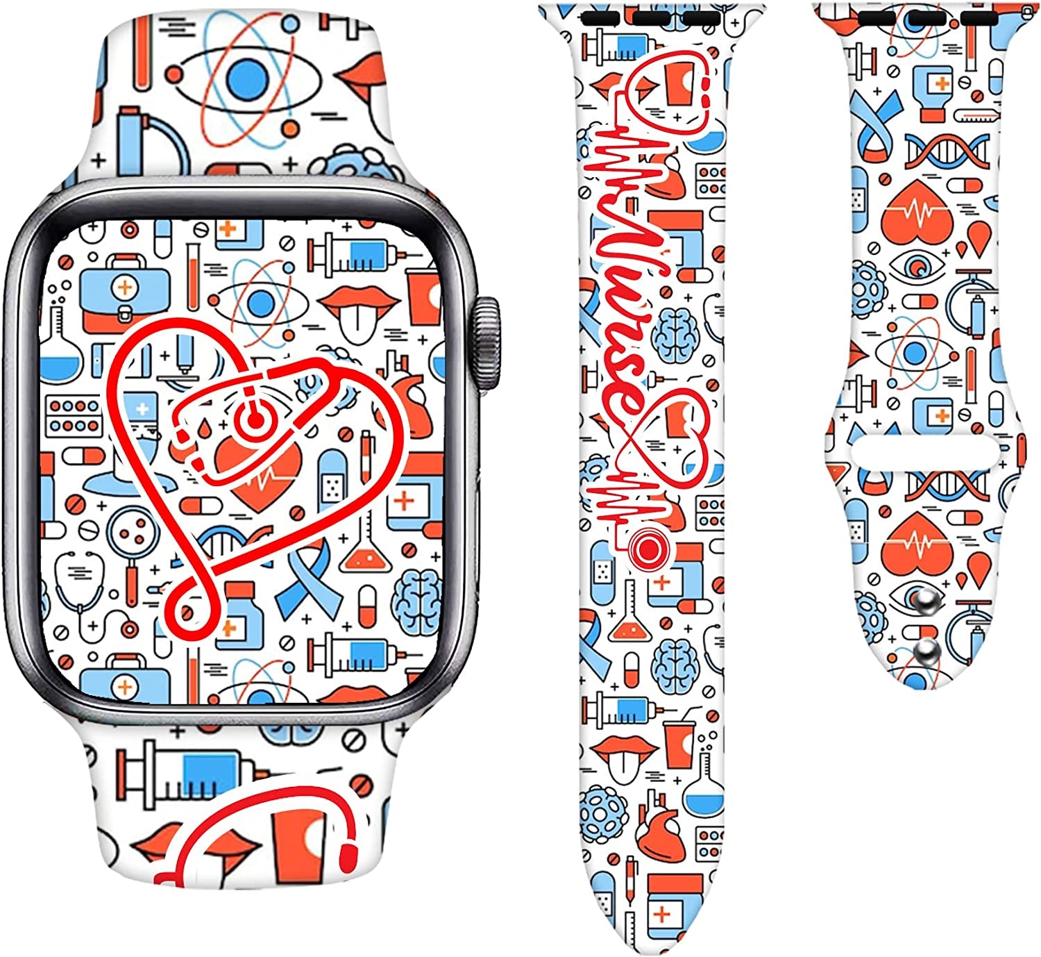 Watch Bands Compatible Apple Watch for Women Men, Adjustable Smart Watch Band Soft Silicone Wristbands Replacment Strap for Watch Series 7 6 5 4 3 2 1  KASDBY Nurse 0 38mm/40mm/41mm 