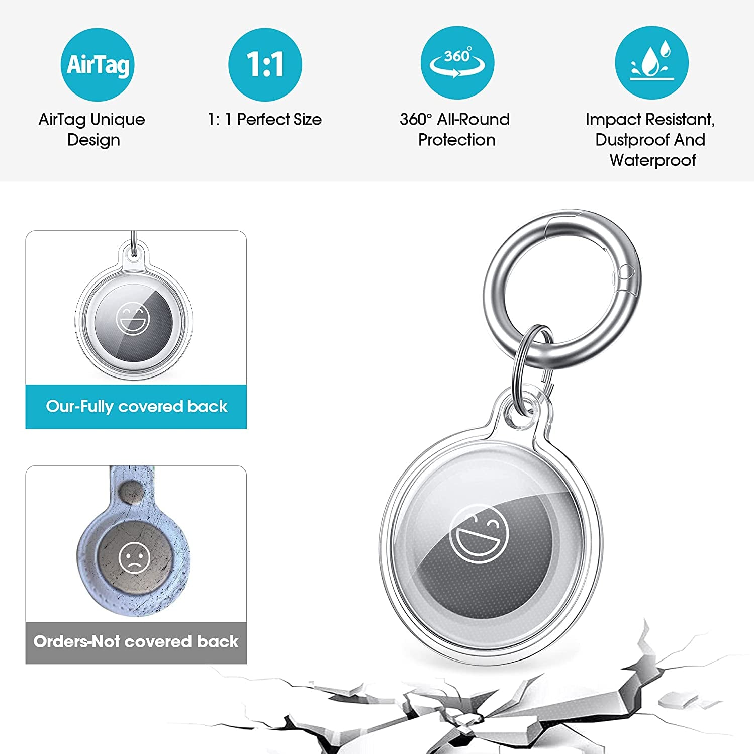 Clear Case for Airtag, Smidream Soft TPU 360 Degree Protection Airtag Case, Waterproof Protective Cover Airtag Holder with Key Ring for Luggage, Dog, Cat, Pet ( Protective Film Included ) (4 Pack)  Smidream   