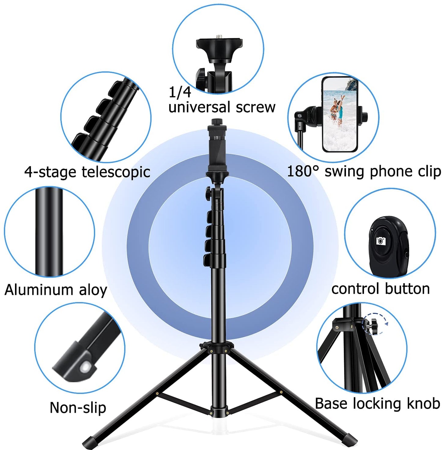 Selfie Stick Tripod, 64 Inch Extendable Tripod Stand Phone Tripod Camera Tripod Wireless Remote Shutter Compatible with Iphone 13 12 11 Pro Xs Max Xr,Android/Cameras  Alptoy   