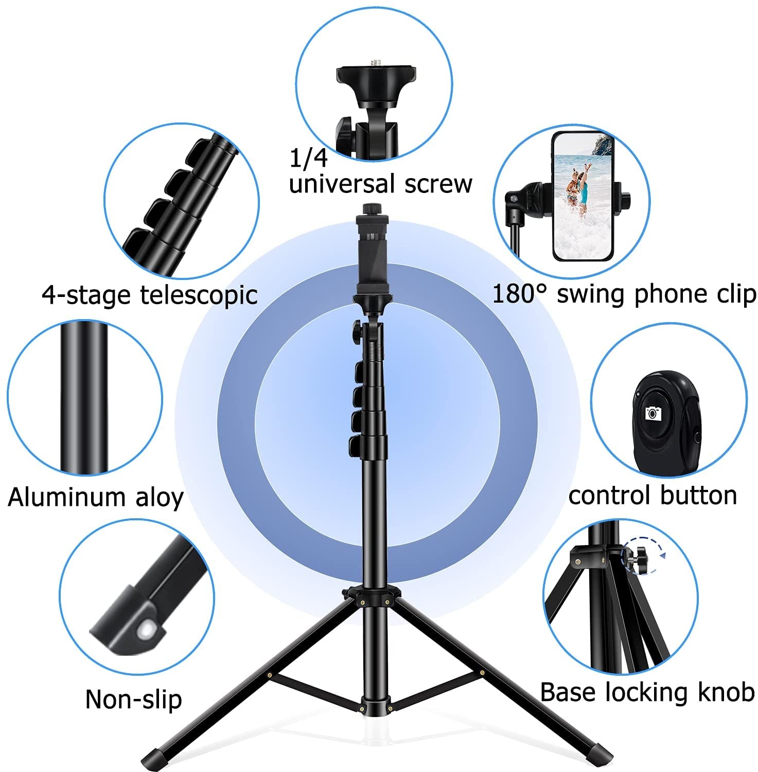 Selfie Stick Tripod, 64 Inch Extendable Tripod Stand Phone Tripod Camera Tripod Wireless Remote Shutter Compatible with Iphone 13 12 11 Pro Xs Max Xr,Android/Cameras  Alptoy   