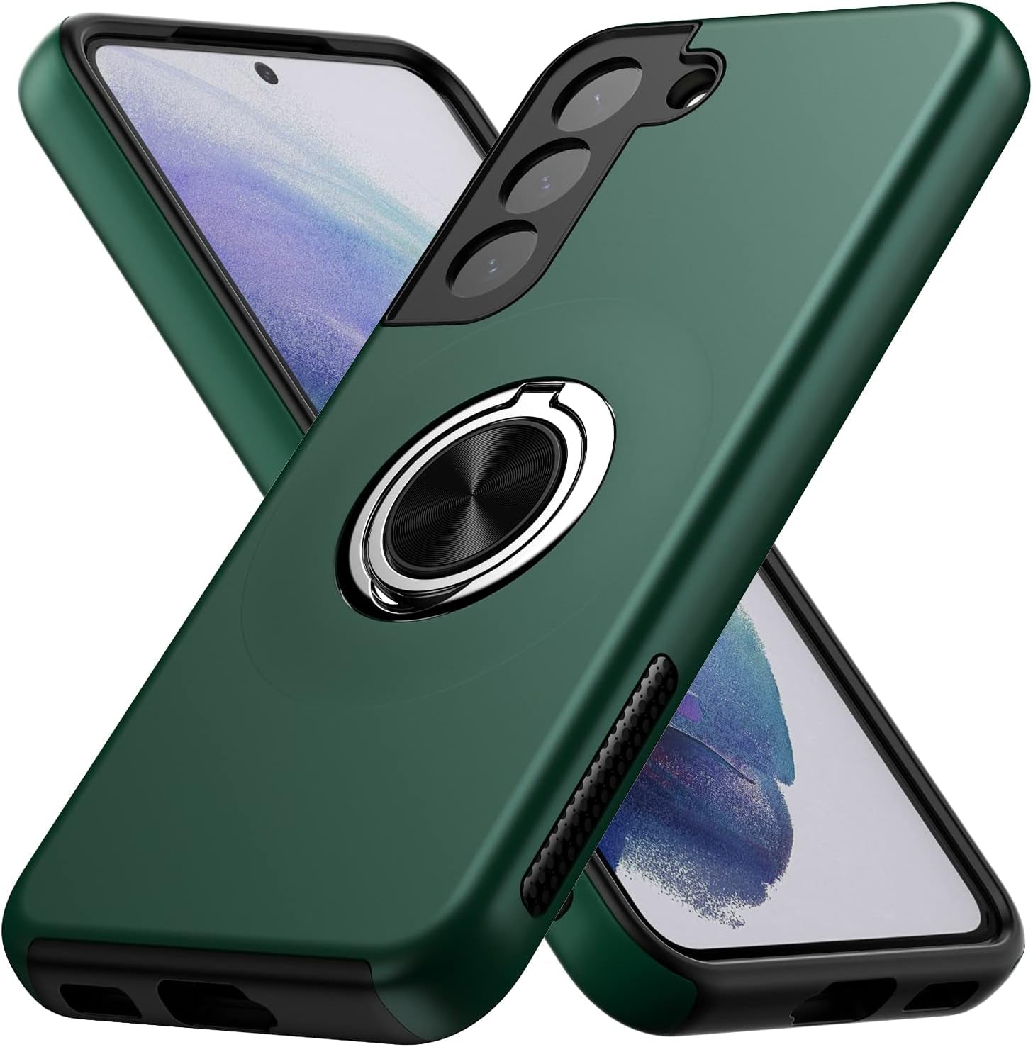 MMHUO for Galaxy S21 Case,Dual Layer Military Grade Drop Protection Slim Samsung S21 Kickstand Case with Hidden Ring Holder Shockproof Protective Phone Case for Samsung Galaxy S21 5G,Black  MMHUO Dark Green  