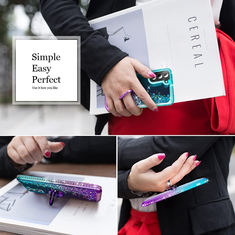 Silverback for Samsung Galaxy S22 plus Case, Moving Liquid Holographic Sparkle Glitter Case with Kickstand, Girls Women Bling Diamond Ring Slim Protective Case for Galaxy S22 plus - Purple  Silverback inc   