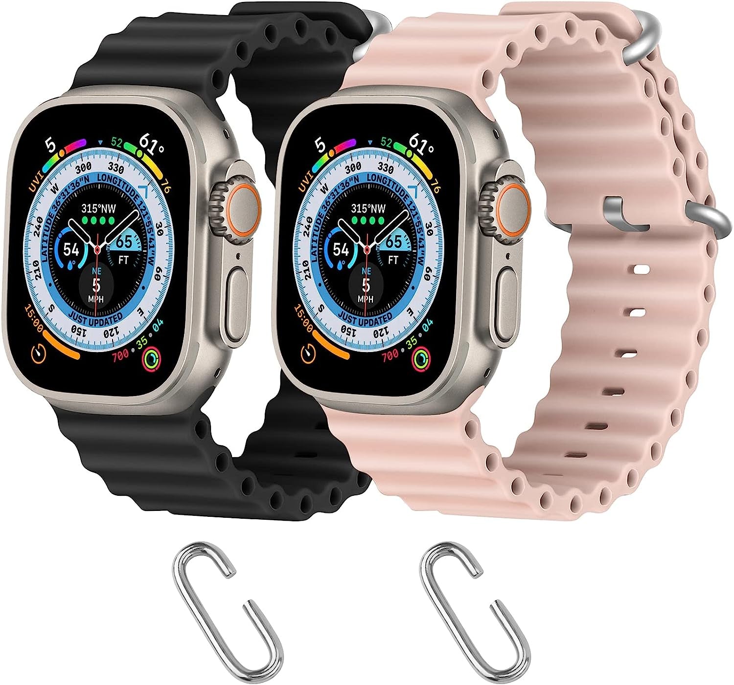 Relting Ocean Band Compatible with Apple Watch Band 38Mm 40Mm 41Mm 42Mm 44Mm 45Mm 49Mm,Adjustable Titanium Buckle Silicone Strap Compatible with Iwatch Ultra SE Series 8 7 6 5 4 3 2 1 for Women Men  Relting Black+Pink Sand 38mm 40mm 41mm 