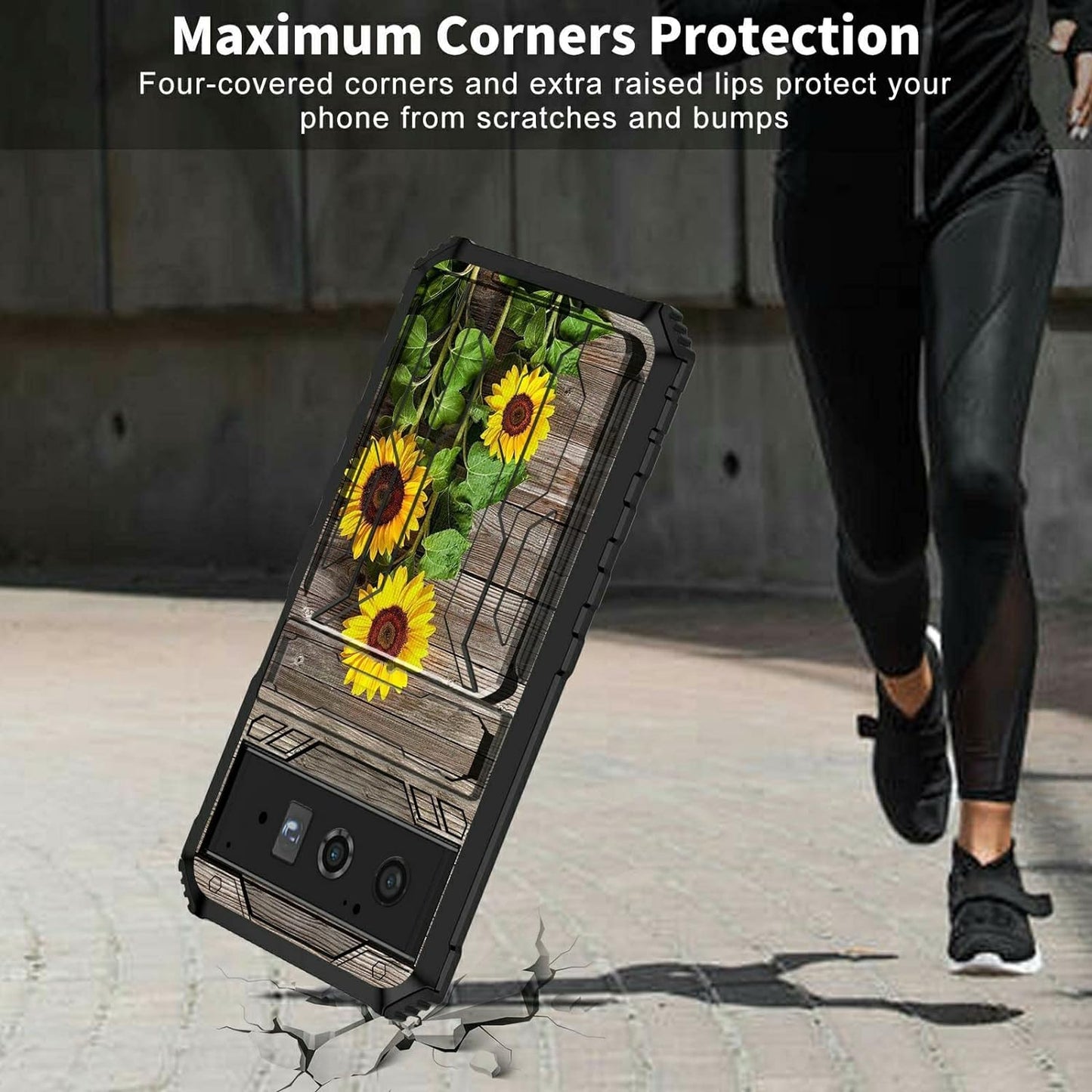 Case for Goole Pixel 6 Pro with Detachable Card Holder Slot Kickstand Hybrid Dual Layer Heavy Duty Shockproof Cover Hidden ID Cash Credit Wallet Case for Google Pixel 6 Pro 5G, Plank Sunflower  BVDIKMI   