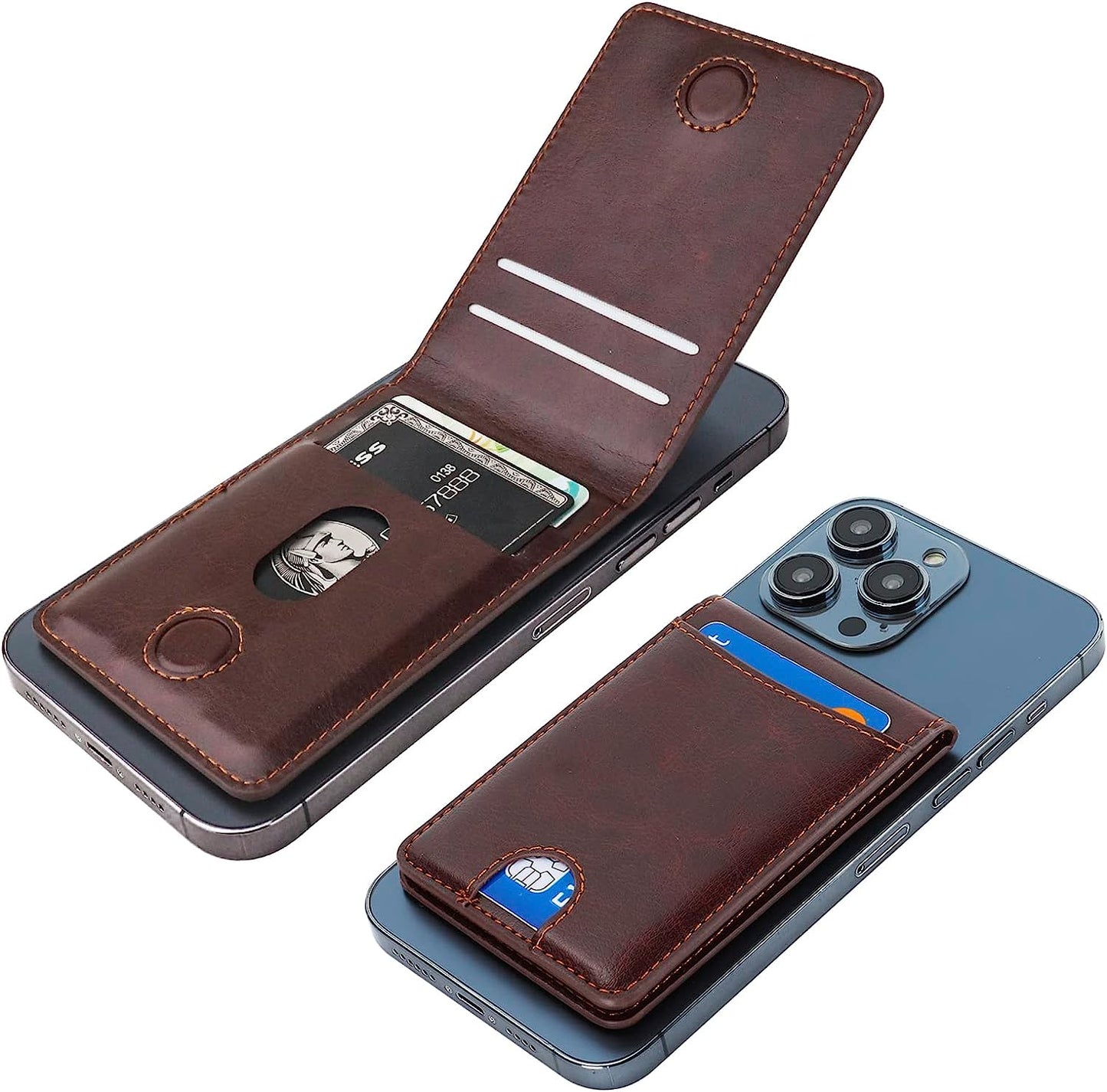 KIHUWEY for Magsafe Wallet Card Holder with Magnetic, Mag Safe Leather Detachable Kickstand RFID Wallet for Iphone 14 Pro Max/14 Pro/14/14 Plus/13 Pro Max/13 Pro/13/12 Pro Max/12 Pro/12 (Black)  KIHUWEY Brown  
