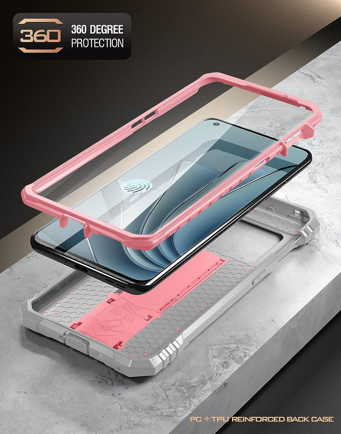 Poetic Revolution Case for Oneplus 10 Pro 5G, Built-In Screen Protector Work with Fingerprint ID, Full Body Rugged Shockproof Protective Cover Case with Kickstand, Light Pink  Poetic   