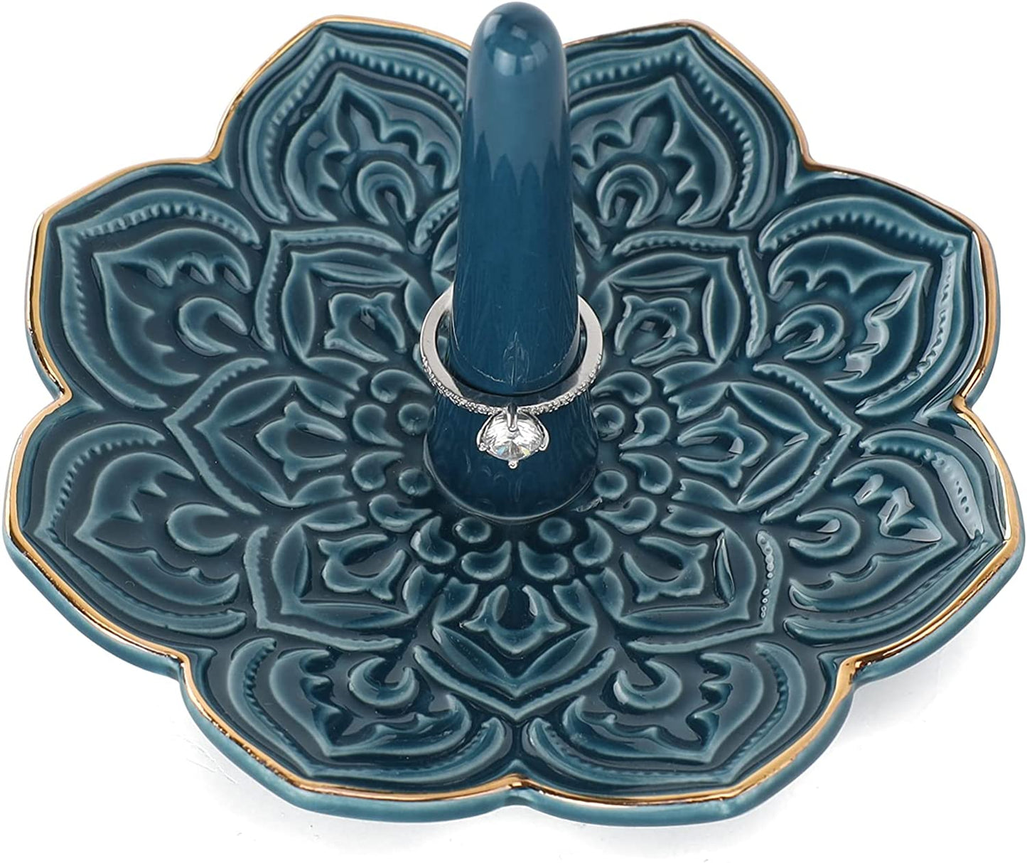 VINCOMIC Mandala Ring Holder,Decorative Jewelry Holder,Birthday Christmas Thanksgiving Day Engagement Wedding Gifts for Women,Ceramic Navy Blue  VINCOMIC   