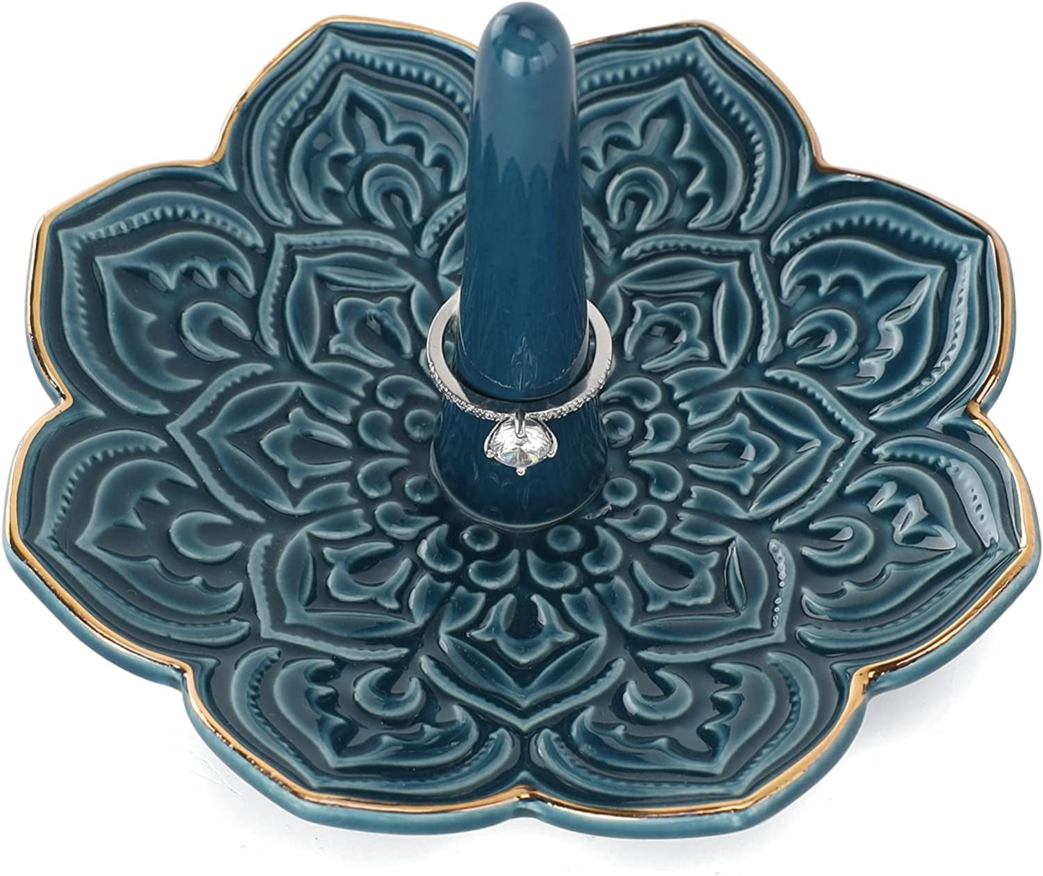 VINCOMIC Mandala Ring Holder,Decorative Jewelry Holder,Birthday Christmas Thanksgiving Day Engagement Wedding Gifts for Women,Ceramic Navy Blue  VINCOMIC   