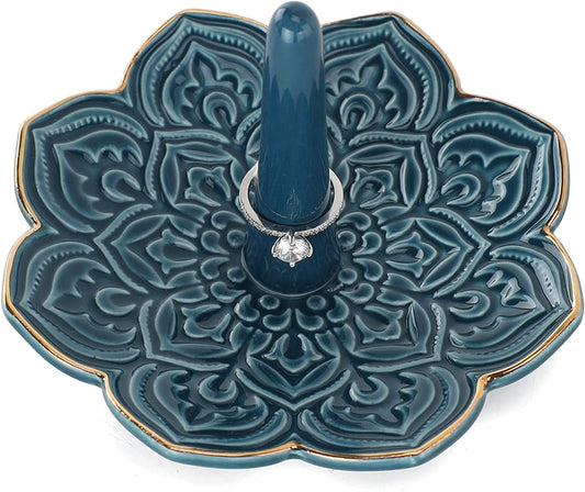 VINCOMIC Mandala Ring Holder,Decorative Jewelry Holder,Birthday Christmas Thanksgiving Day Engagement Wedding Gifts for Women,Ceramic Navy Blue  VINCOMIC   