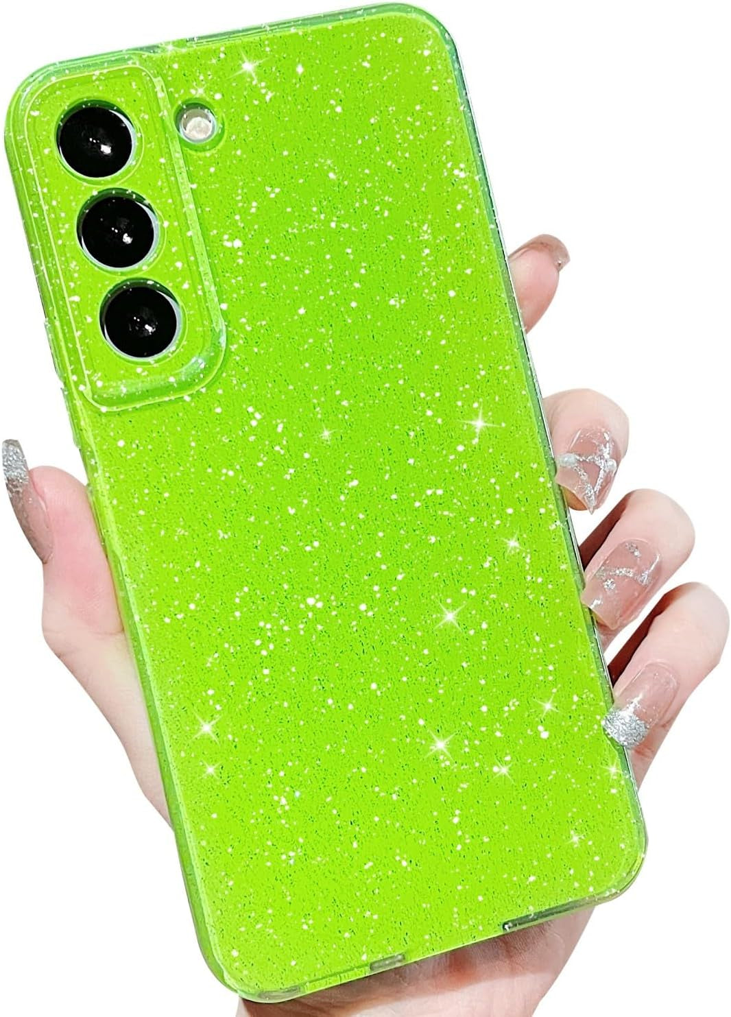 MINSCOSE Compatible with Samsung Galaxy S22 5G Case,Cute Neon Bright Color,Glitter Bling Thin Slim Shockproof Silicone Sparkly Cover for Women Girl for Galaxy S22 6.1 Inch-Mint Green  MINSCOSE Neon Green S22 