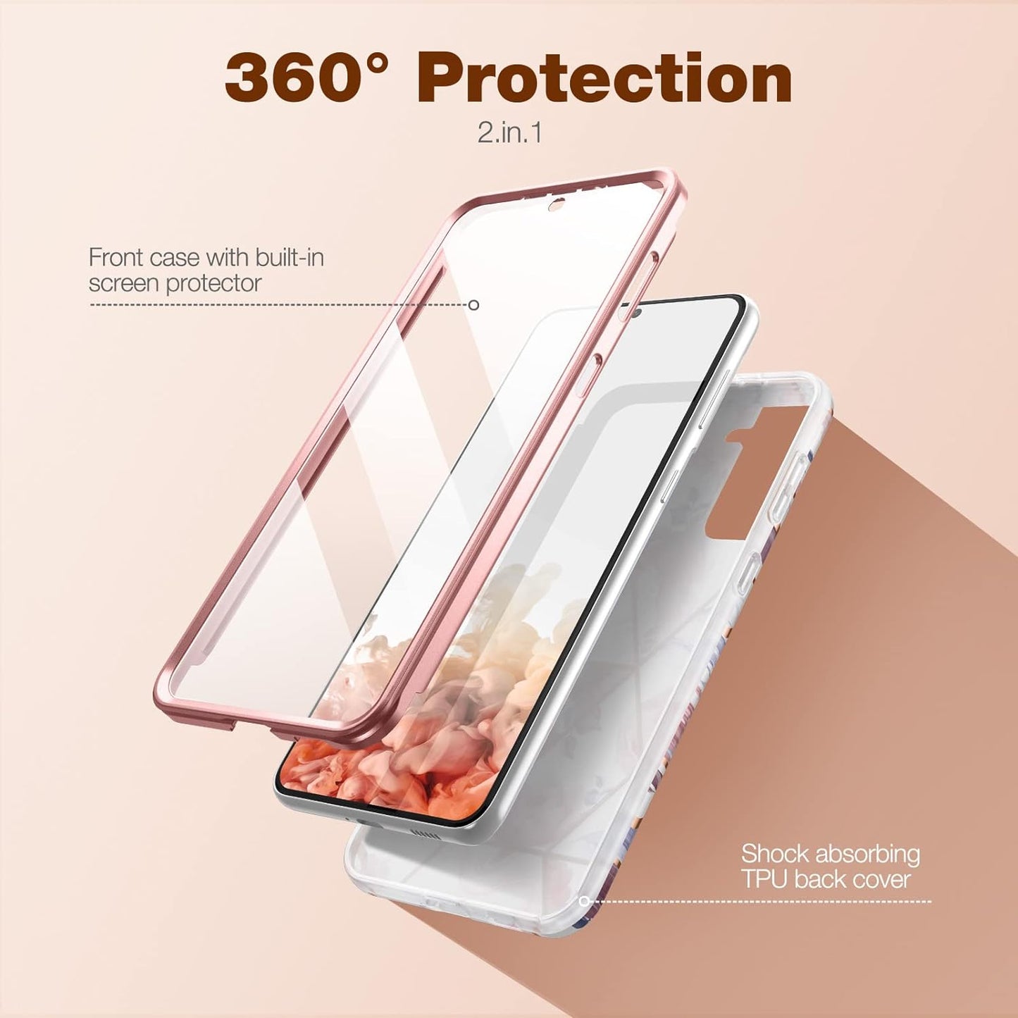 SURITCH Phone Case for Samsung Galaxy S21 plus 6.7 Inches, Front Cover with Built-In Screen Protector Full-Body Protection Shockproof TPU Bumper Protective Case for Girl Women Cute, Rose Marble  SURITCH   
