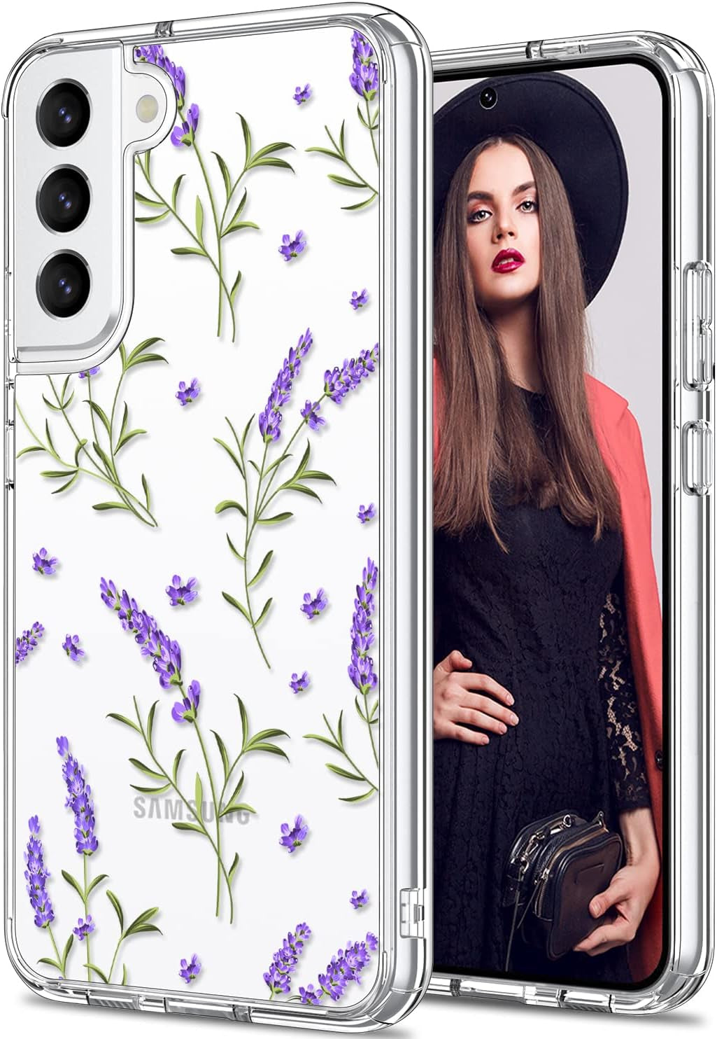 ICEDIO for Samsung Galaxy S22 Case,Slim Fit Crystal Clear Cover with Fashionable Designs for Girls Women,Durable Rugged Protective Phone Case for Samsung Galaxy S22 6.1" Cute Flower Garden  ICEDIO Purple Lavender Floral  