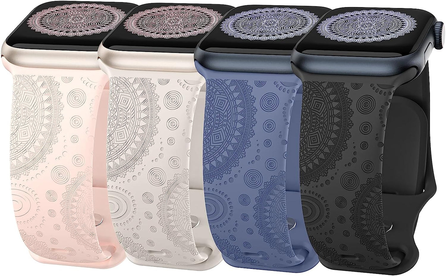 Astorgos 4 Pack Watch Band Compatible with Apple Watch Band 38Mm 40Mm 41Mm, Apple Watch SE, SE2 Series 8/7/6/5/4/3/2/1, Engraved Sport Silicone Strap Replacement Wristband  Astorgos Multi Color A Boho 