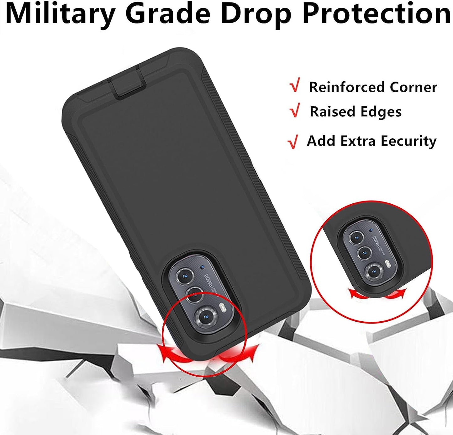 For Motorola Edge 2022 Case, Defender Case Heavy Duty Shockproof Dustproof 3 in 1 Rugged Protective Phone Cover for Motorola Moto Edge 2022 (Black)  AZSXLG   