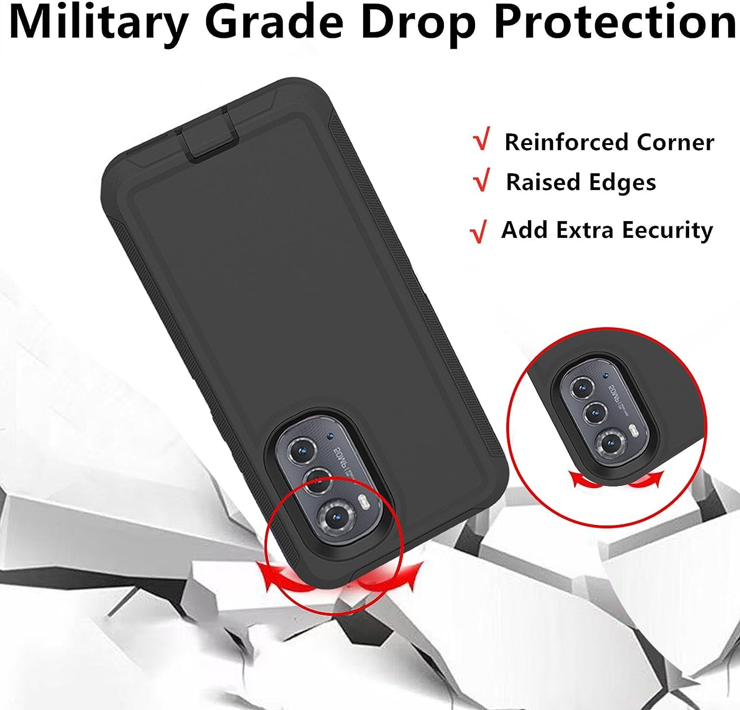 For Motorola Edge 2022 Case, Defender Case Heavy Duty Shockproof Dustproof 3 in 1 Rugged Protective Phone Cover for Motorola Moto Edge 2022 (Black)  AZSXLG   