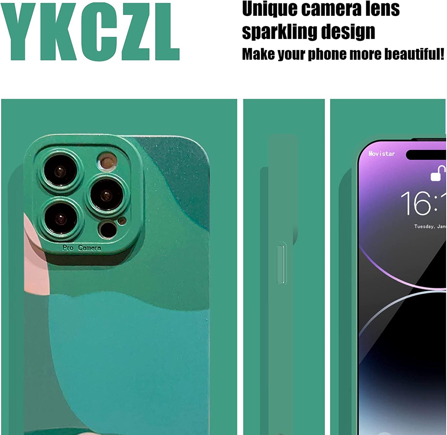 YKCZL Compatible with Iphone 14 Pro Max Case,Cute Painted Art Heart Pattern Full Camera Lens Protective Slim Soft Shockproof Phone Case for Women Girls-Dark Green  YKCZL   