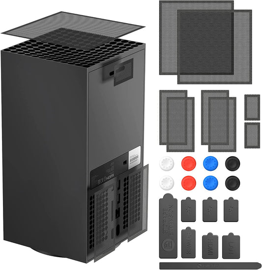 Dust Cover for Xbox Series X Console, 2 Pack Vent Filter PVC Dustpoof Mesh Case and Silicone Dust Plugs for USB/HDMI Port Compatible with Xbox Series X Game Console, Includes 8Pcs Joystick Caps  FASTSNAIL   