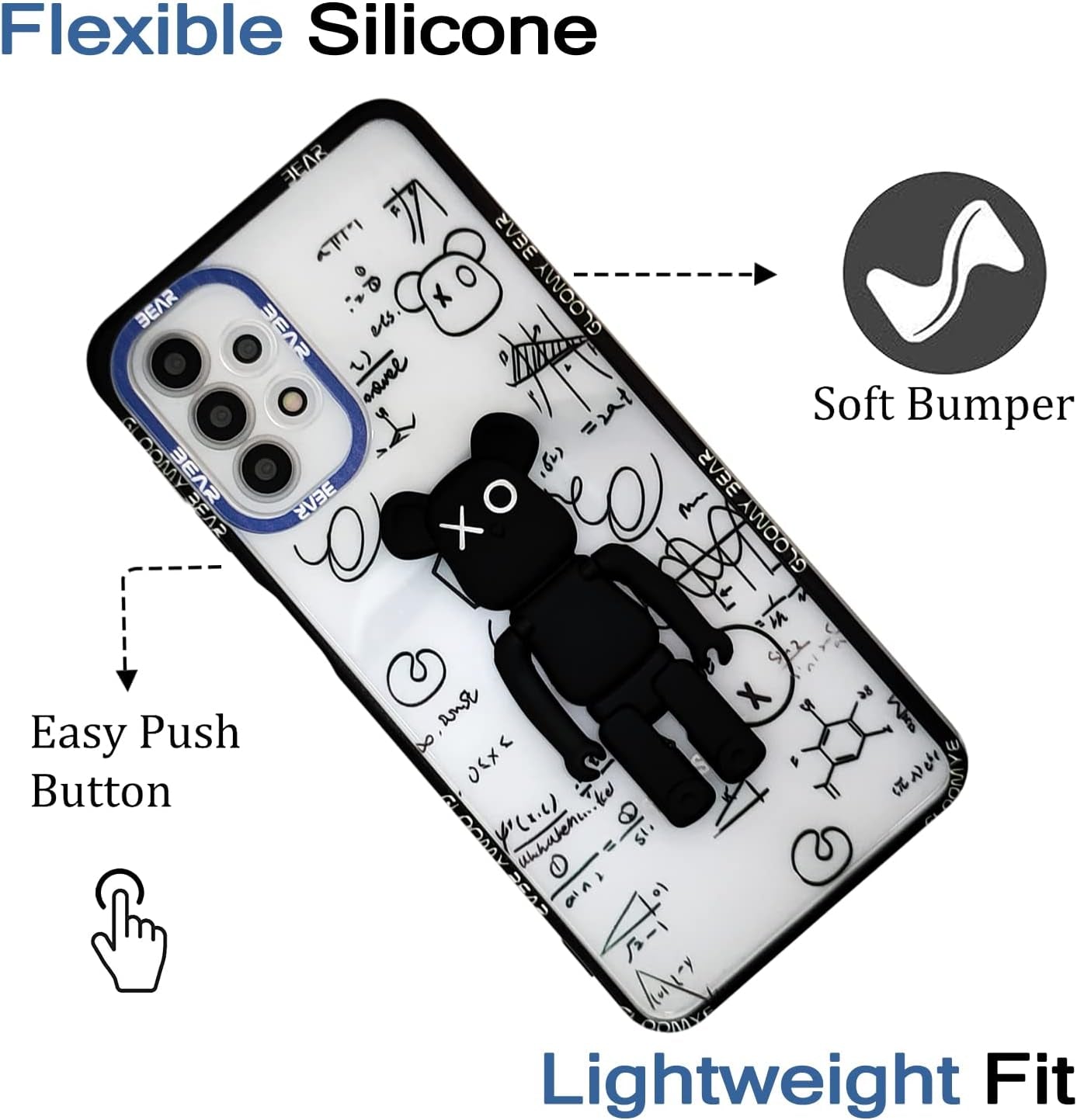 DOWINTIGER Samsung Galaxy A53 5G Case - Cool Designer 3D Bear with Kickstand Design for Boys Men, Street Fashion Soft Flexible Slim TPU Camera Lens Protective Clear Cover for Galaxy A53 - Black Bear  DOWINTIGER   