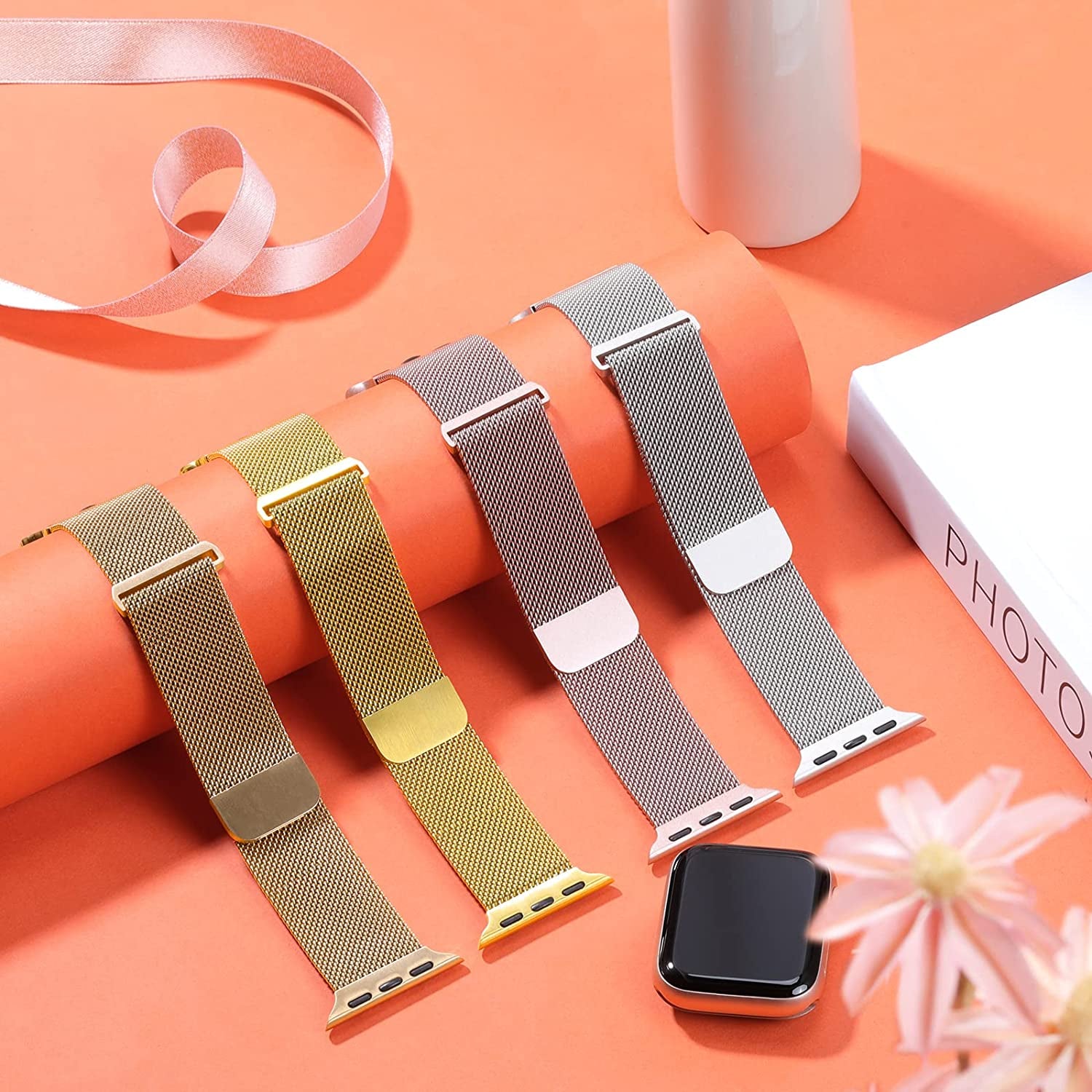 OYODSS Metal Bands Compatible with Apple Watch Band 49Mm 40Mm 38Mm 41Mm 42Mm 44Mm 45Mm Women Men, Magnetic Stainless Steel Loop Mesh Strap for Iwatch SE Ultra Series 8 7 6 5 4 3 2 1 Gold  OYODSS   