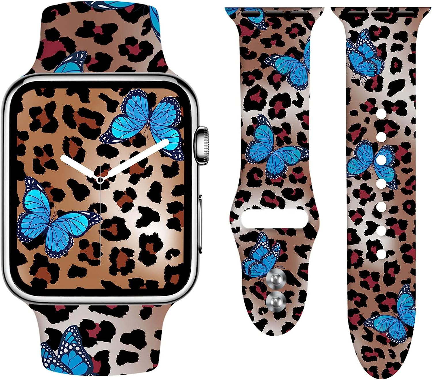 LHWINYI Compatible with Leopard Apple Watch Band for Women 38Mm 40Mm 41Mm 42Mm 44Mm 45Mm 49Mm, Cheetah Print Iwatch Bands for Series Ultra SE 8 7 6 5 4 3 2 1  LHWINYI Blue Butterfly Leopard 42/44/45/49mm(S/M) 