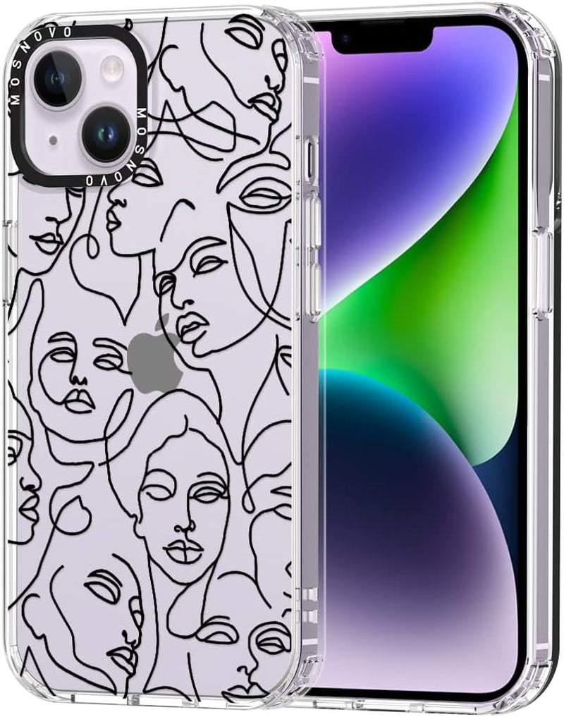 MOSNOVO Compatible with Iphone 14 plus Case, [Buffertech 6.6 Ft Drop Impact] [Anti Peel off Tech] Clear TPU Shockproof Bumper Phone Case Cover with Black Dragon Designed for Iphone 14 plus 6.7"  MOSNOVO Abstract Face Line Art  