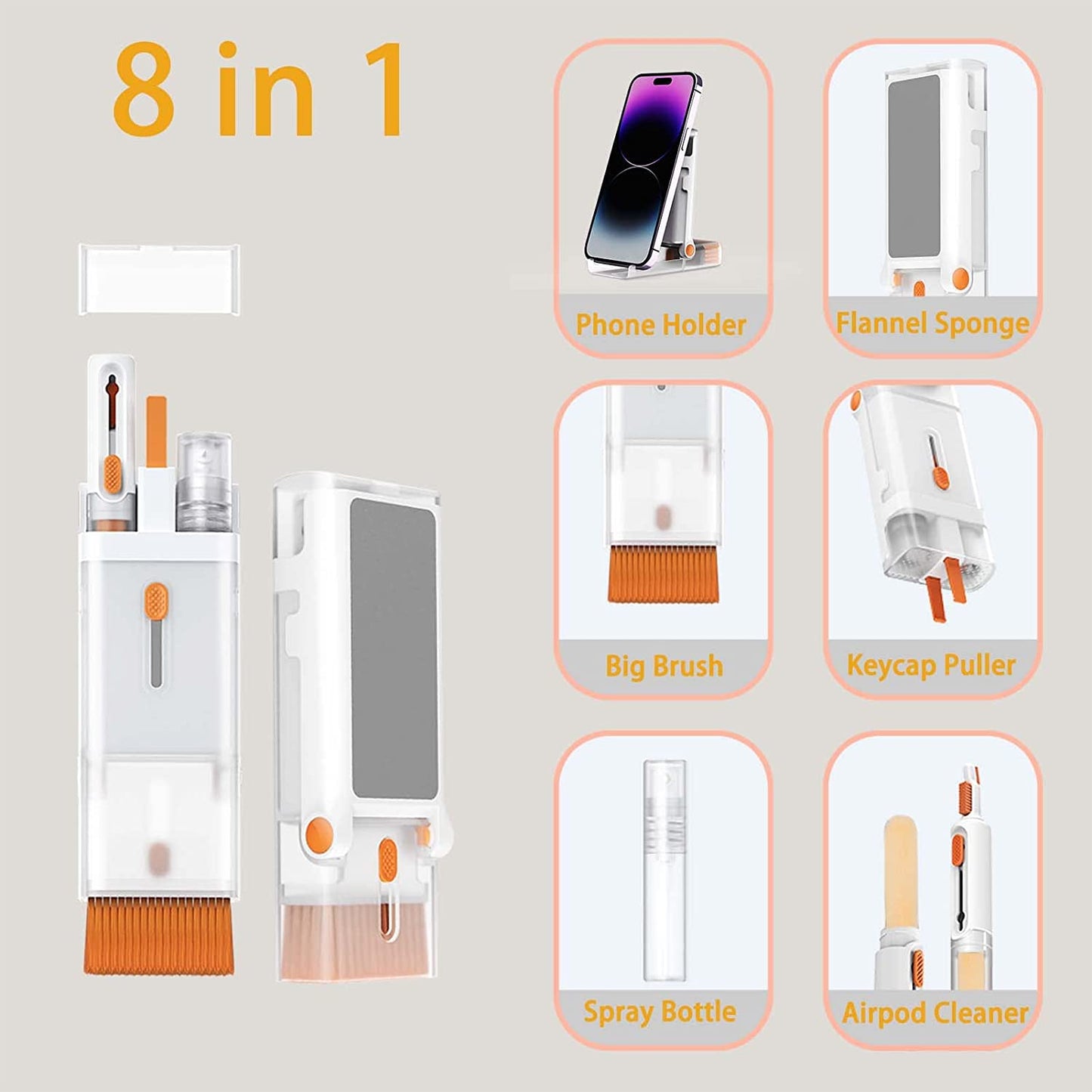 HENEAN 8 in 1 Laptop Screen Keyboard Cleaner Kit, Electronic Cleaning Brush Kit with Cell Phone Stand, Cleaning Tool for Computer/Airpods Pro/Iphone/Ipad/Macbook/Earphone/Pc with 2Ml Mist Spray  HENEAN   