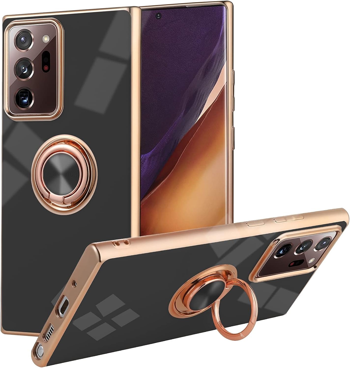 KANGHAR Compatible with Samsung Galaxy S23 5G Case for Women Girls, Plating Built-In 360 Rotation Magnetic Ring Kickstand Holder Soft Slim Shockproof Bumper Protective Cover (Blue)  KANGHAR Black(Gold Edge) Galaxy Note 20 Ultra(6.9 In) 