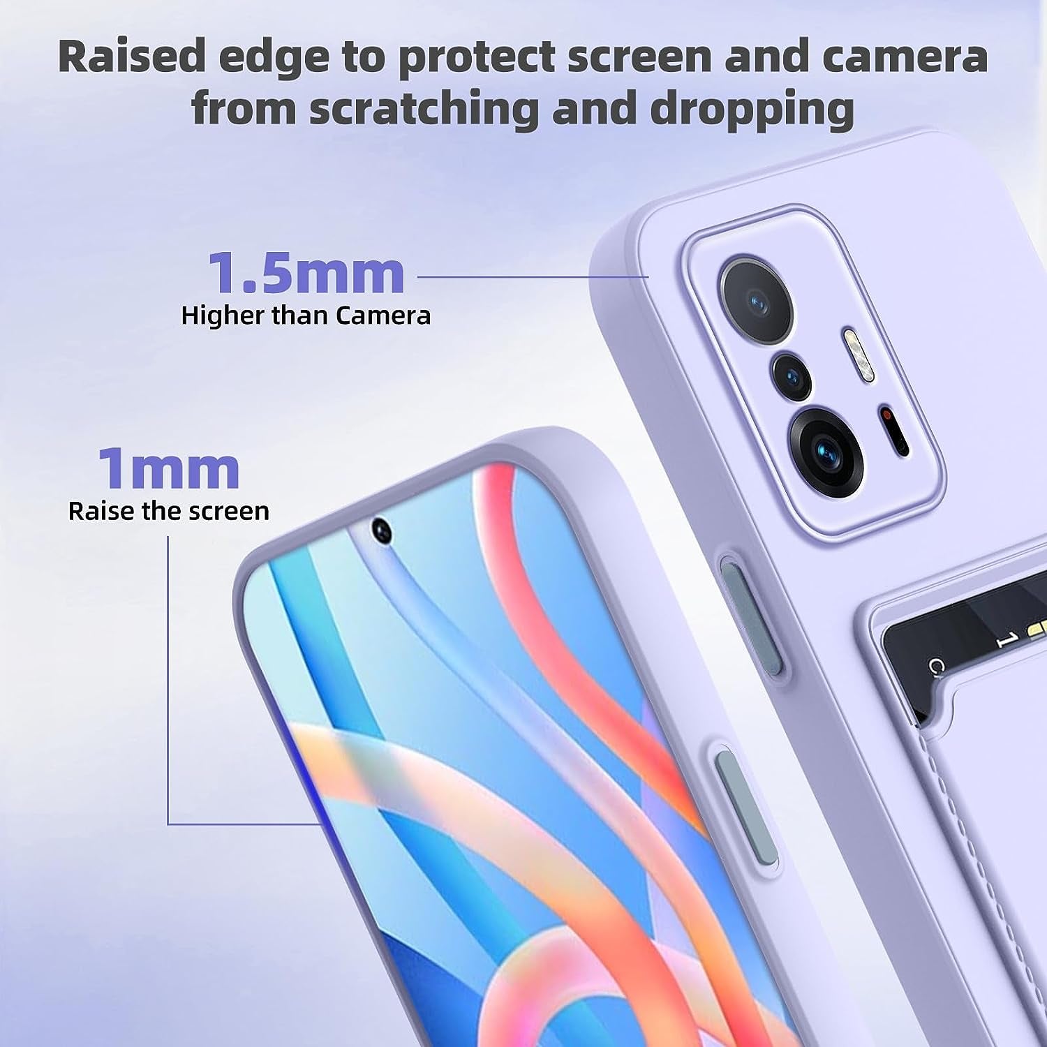 For Xiaomi Mi 11T Case, Xiaomi 11T Pro Case with Minimalist Credit Card Holder Slot TPU Soft TPU Silicone Scratch-Resistant Slim Card Slot Wallet Case Protective Cover for Xiaomi 11T Pro/Mi 11T-Purple  TSAYGFK   