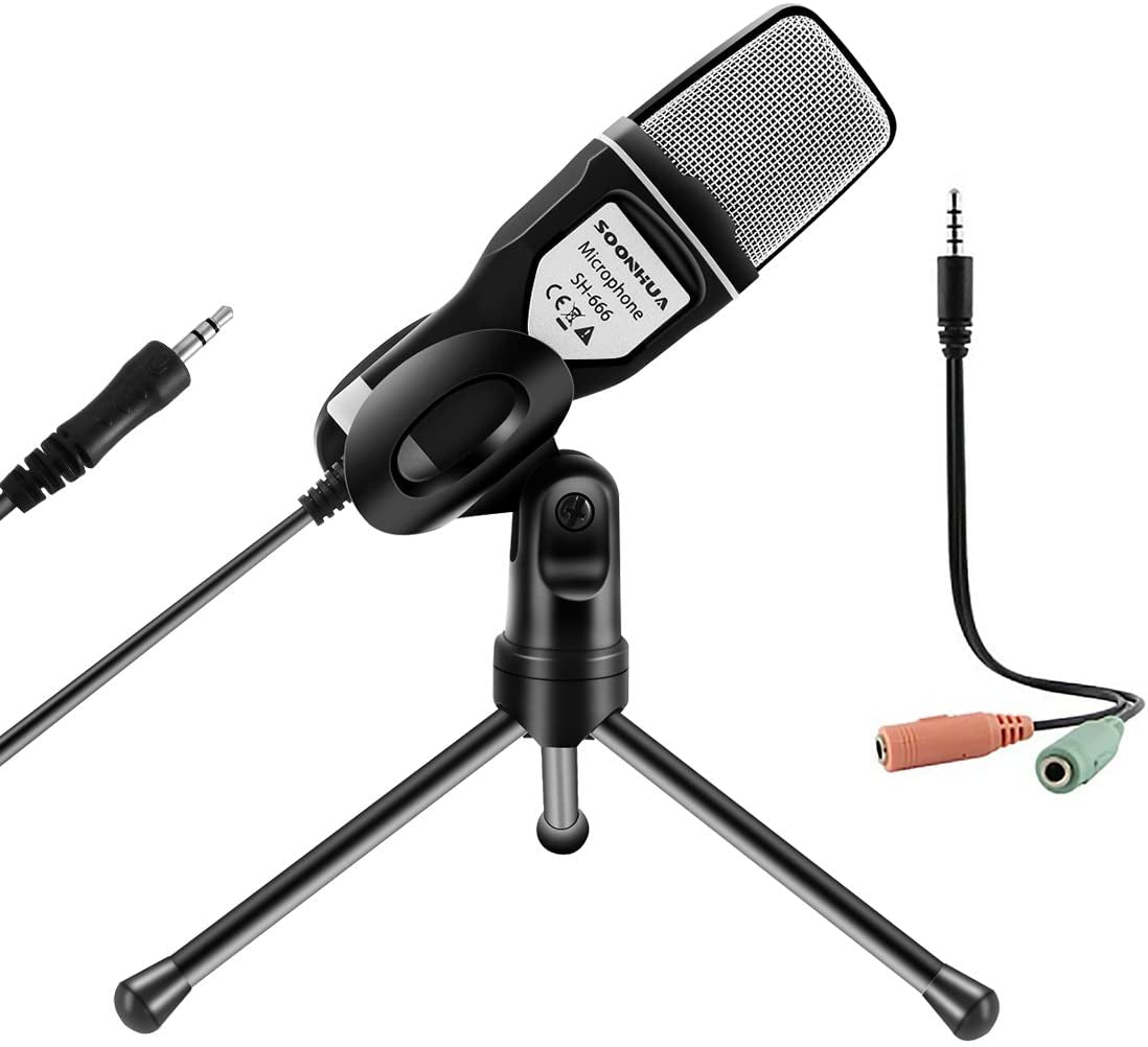 SOONHUA Condenser Microphone,Computer Microphone, 3.5MM Plug and Play Omnidirectional Mic with Desktop Stand for Gaming,Youtube Video,Recording Podcast,Studio,For Pc,Laptop,Tablet,Phone  SOONHUA   