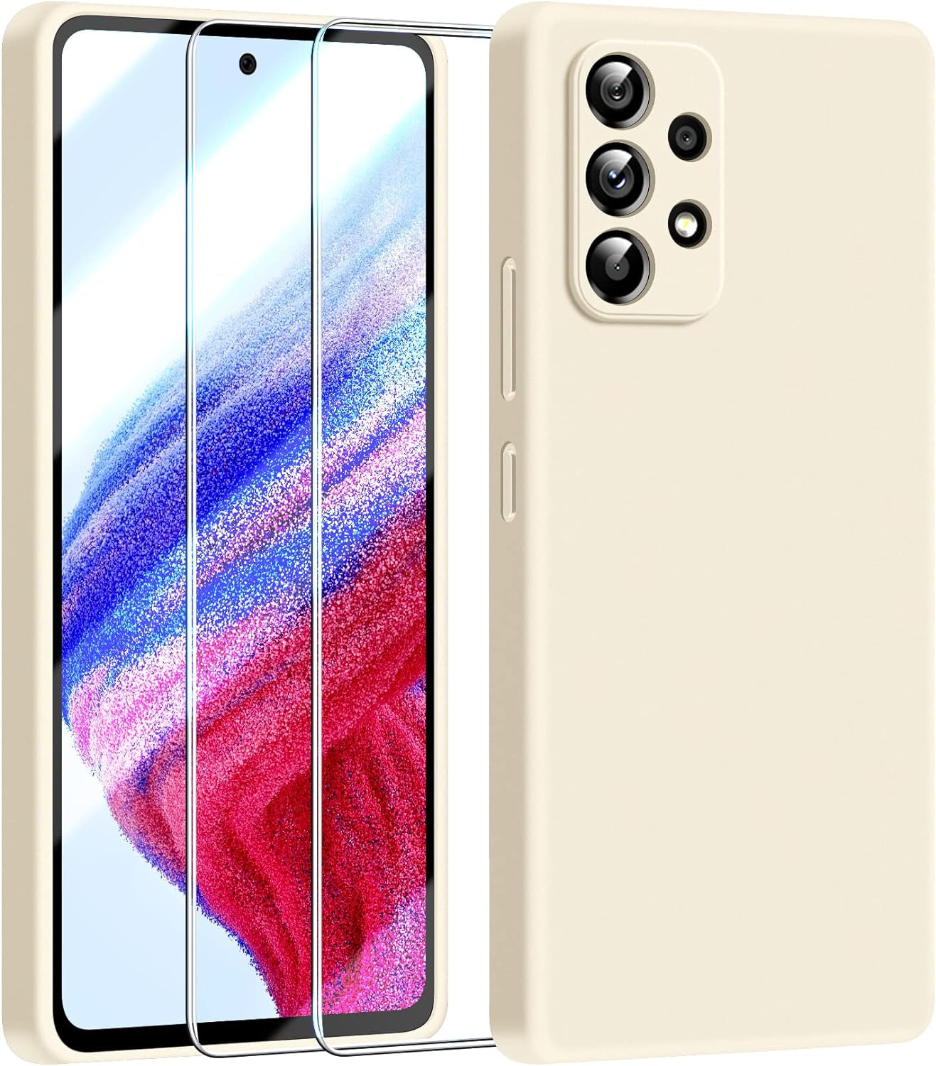 Dssairo [3 in 1 for Samsung Galaxy A53 5G Case, with 2 Pack Screen Protector, Camera Protection，Liquid Silicone Slim Shockproof Protective Phone Case [Microfiber Lining] (Black)  Dssairo Stone  