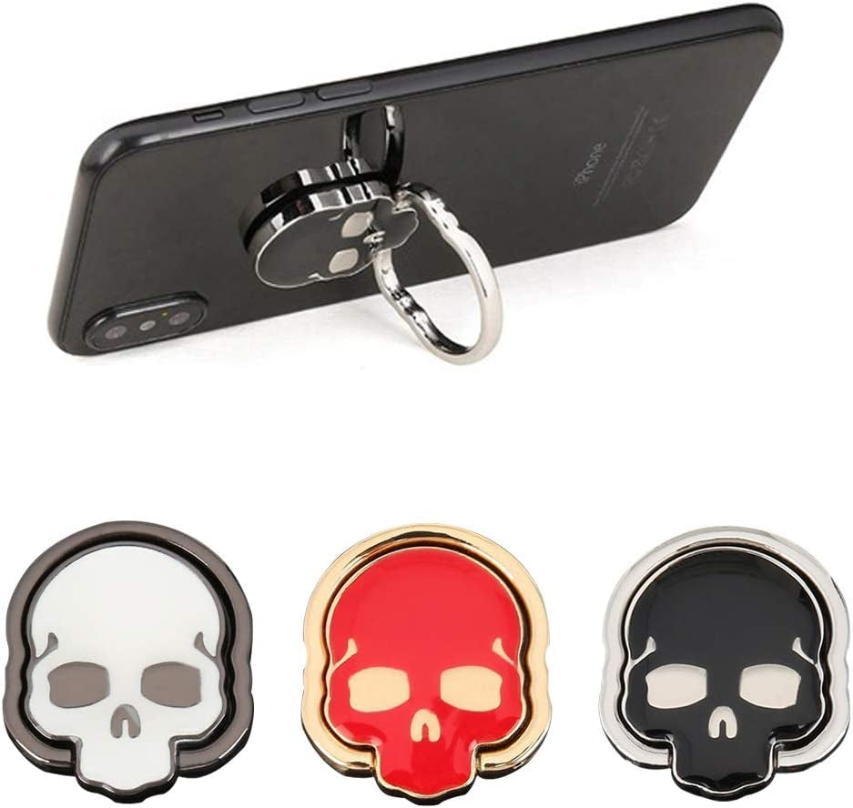 3 Packs Skull Shape Phone Ring Holder in 3 Colors, Dakuan 180° Adjustable Metal Stand Finger Grip Kickstand (Black, White, Red)  DaKuan   
