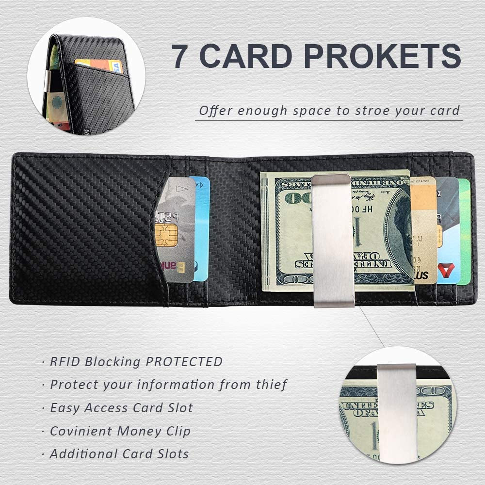 Mvgges Money Clip Wallet for Men Slim Front Pocket RFID Blocking Card Holder Minimalist Bifold Wallet (Carbon Fiber)  Mvgges   