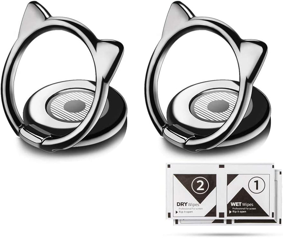 [2 Pack] Cell Phone Ring Holder, Magnetic Phone Kickstand, 360 Degree Rotation Metal Phone Ring Stand, Thin Grip Holder for Magnetic Car Mount Compatible with All Smartphone (Black)  aceyoon Cat Ring Holder 2Pack  