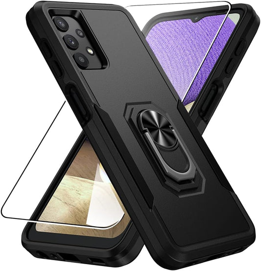 Niopiee for Galaxy A32 5G Case Heavy Duty Shockproof Armor Case Hybrid Rugged Protective Phone Cover for Samsung A32 Full Body Anti-Scratch Magnetic Kickstand with Glass Screen Protector Black  NIOPIEE   