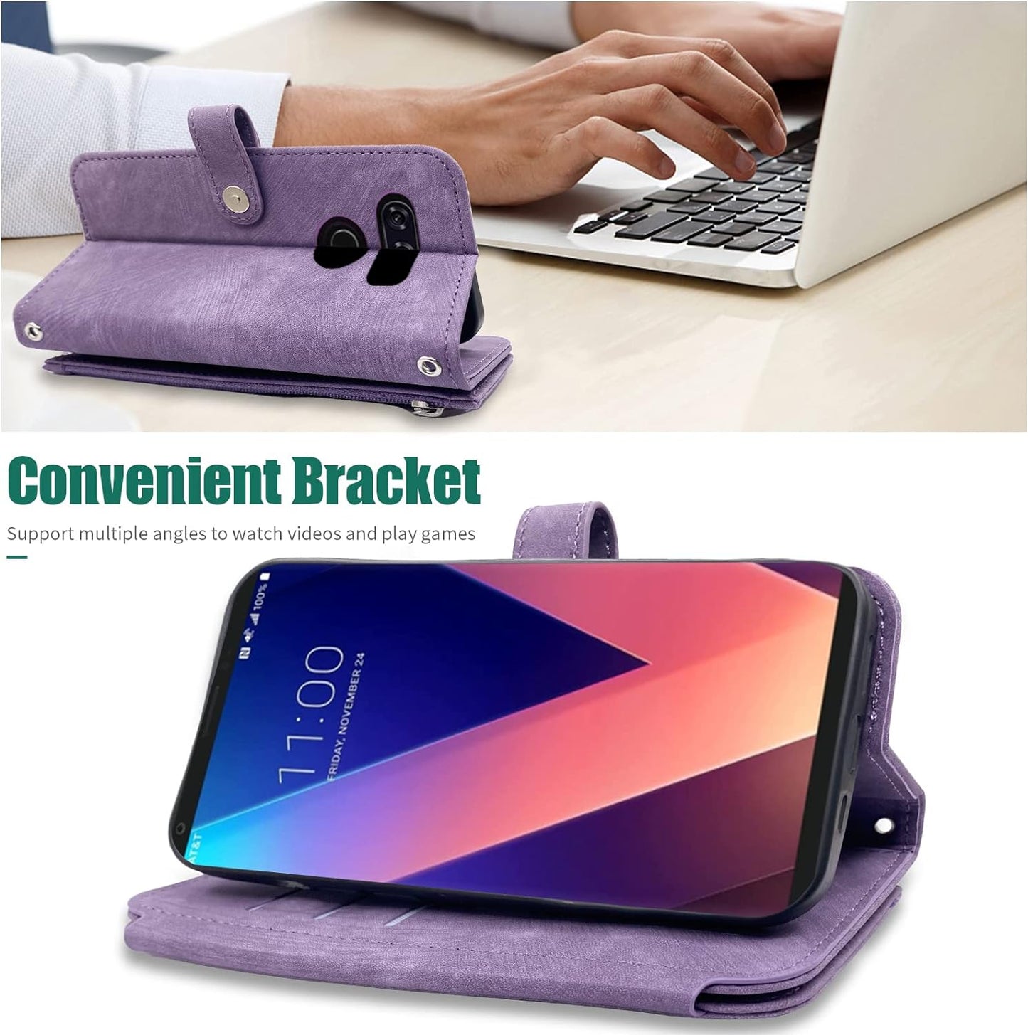 Compatible with LG V35 Thinq V30 plus Wallet Case Flip Credit Card Holder Cell Phone Cover for Folio Purse Lanyard Wrist Strap Rugged Slot Mobile LGV30 LGV35 LG30 LG35 V 30 35 V30+ V30S H931 Purple  Furiet   