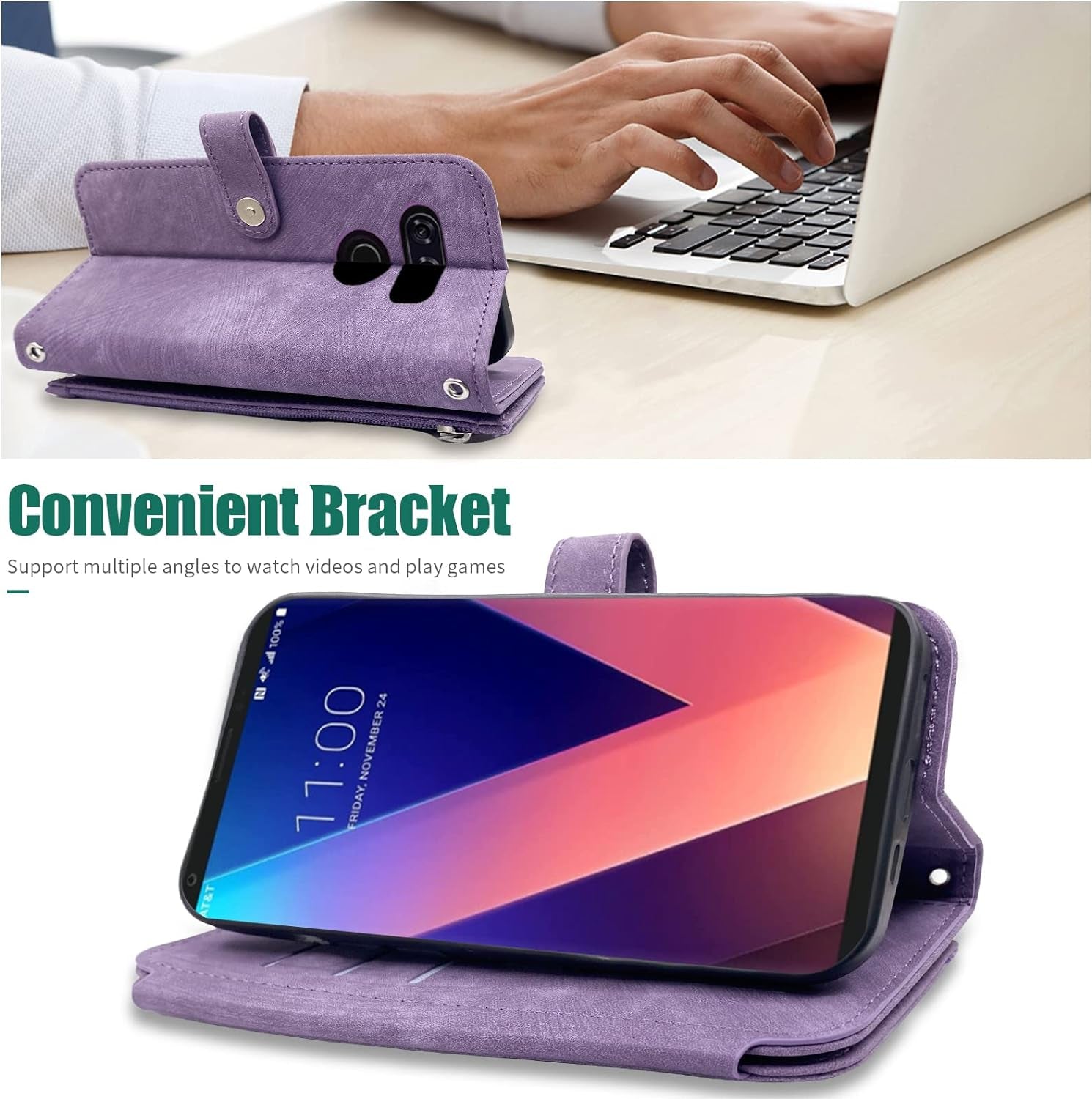 Compatible with LG V35 Thinq V30 plus Wallet Case Flip Credit Card Holder Cell Phone Cover for Folio Purse Lanyard Wrist Strap Rugged Slot Mobile LGV30 LGV35 LG30 LG35 V 30 35 V30+ V30S H931 Purple  Furiet   
