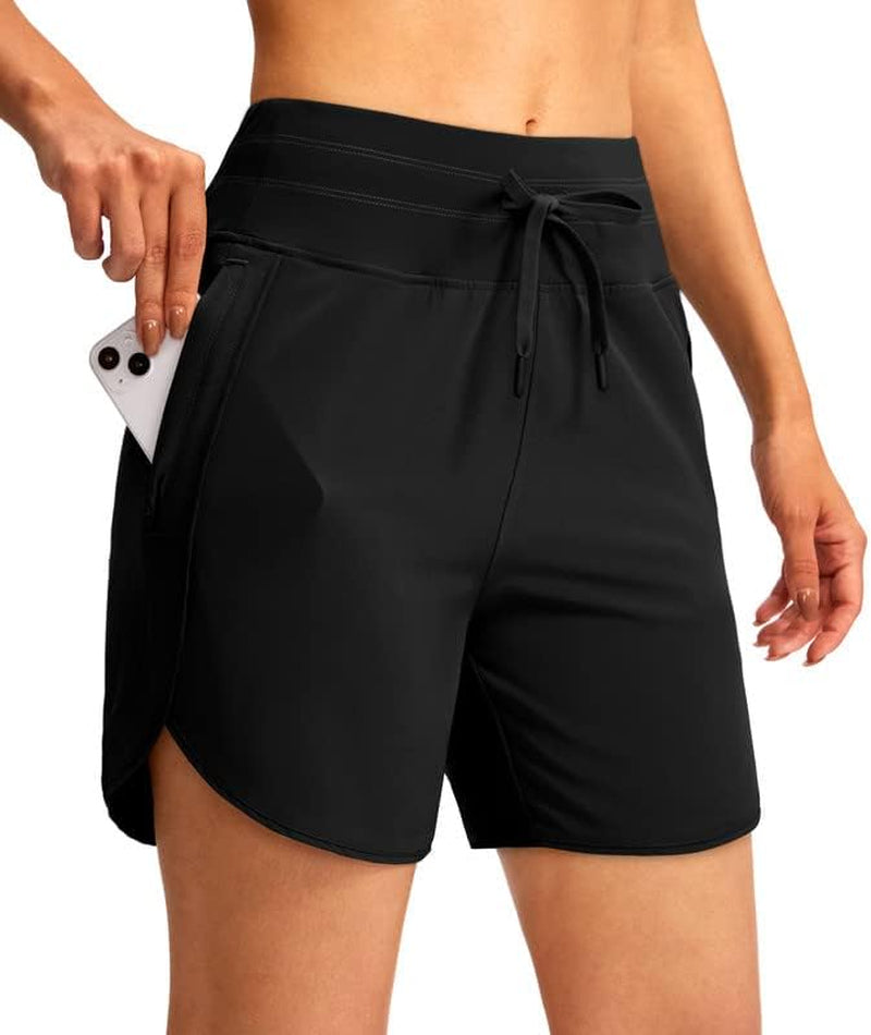 YYV Women'S 5" Running Athletic Shorts High Waisted Lightweight Workout Shorts for Women with Zipper Pockets  YYV Black Large 