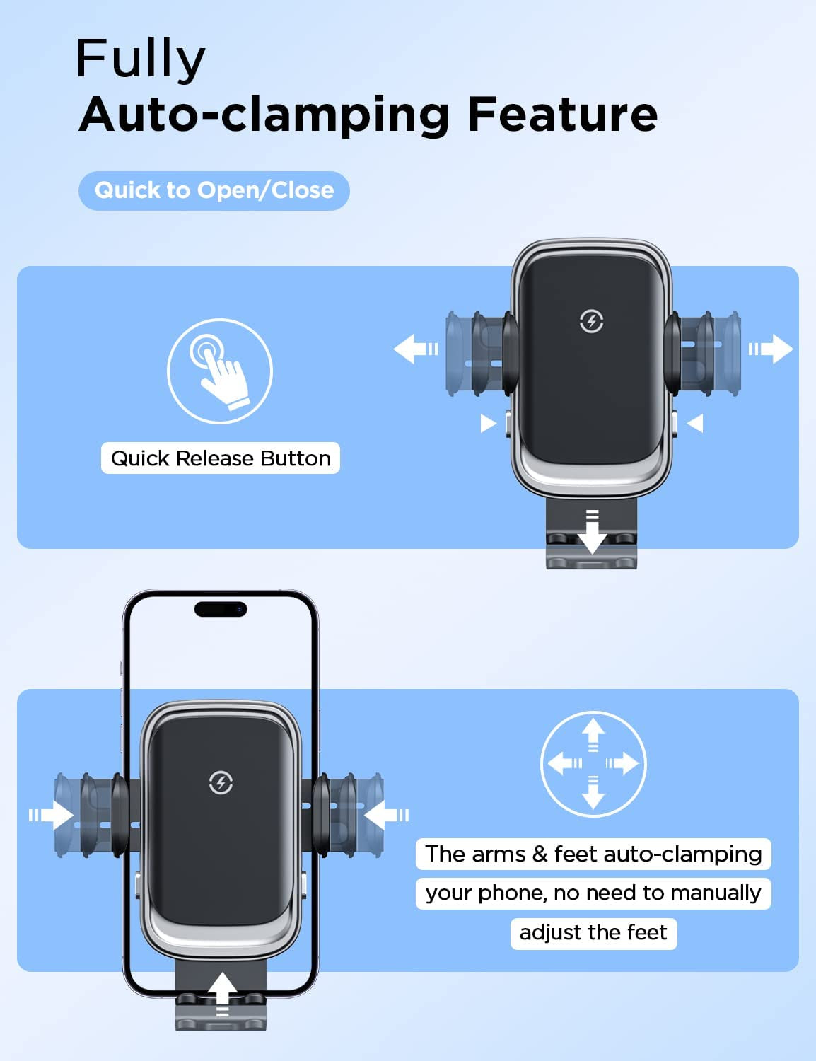 Wireless Car Charger Mount, 15W Full Auto-Clamping Fast Charging Air Vent Dash Windshield Phone Car Holder for Iphone 14 Pro/13 Pro/ 12/11/Xr/8, Samsung S23/S22/S21/Note 20(With QC 3.0 Car Charger)  Shenzhen Meskey Technology co.,ltd   