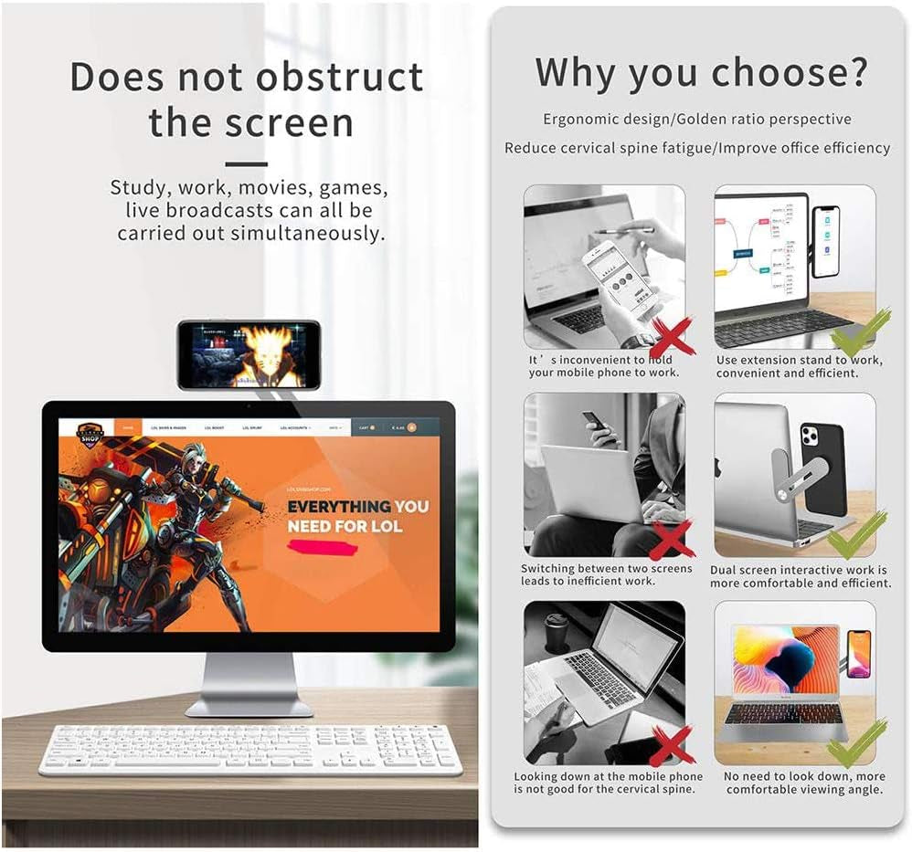 Magnetic Phone Mount Side Mount Clip for Laptop, Fixed Clip on Flat and Slim Monitor or Laptop Monitor for Iphone Samsung Huawei Smartphone and Ipad Mini  CONRAL   