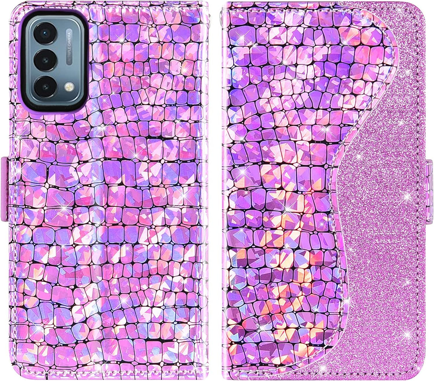 Asuwish Phone Case for Oneplus Nord N200 5G Wallet Cover with Screen Protector and Flip Card Holder Bling Glitter Stand Cell One plus N 200 G5 1 plus 200N 1Plus One+ 1+ N2005G 2021 Women Girls Pink  Asuwish   